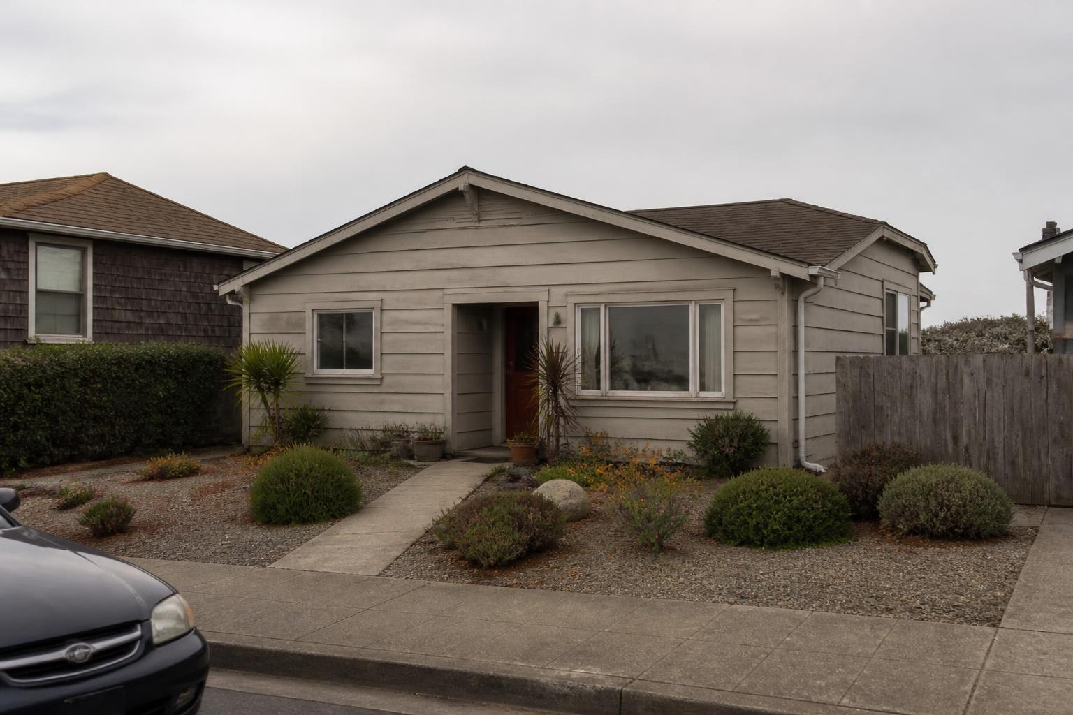 Coastal California home with a tidy drought tolerant yard