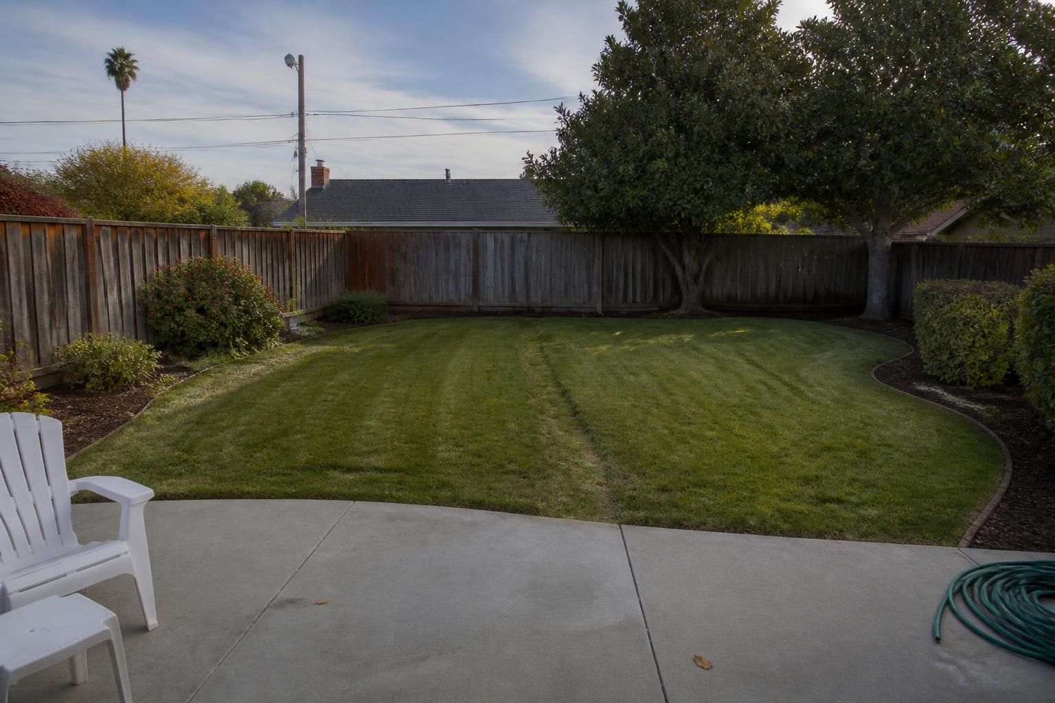 Backyard lawn and beds restored