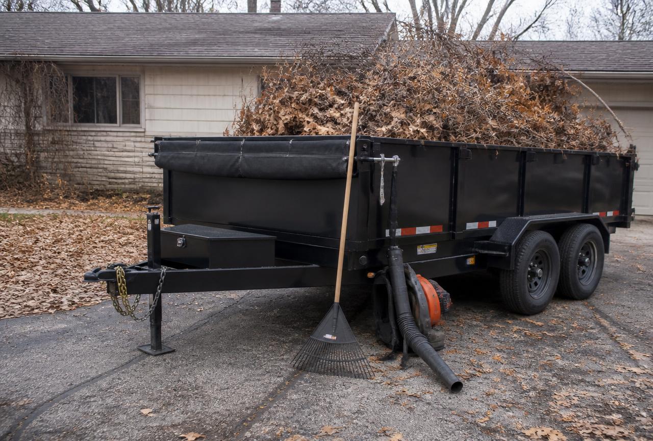 Yard debris loaded into a dump trailer
